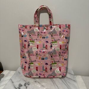 Harrods Pink shopping girl tote bag London landmarks